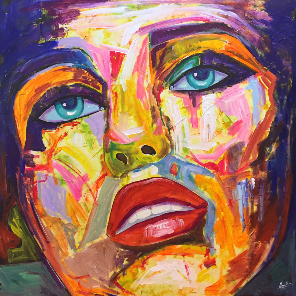 Pintura Abstracta Vibrante de Retrato