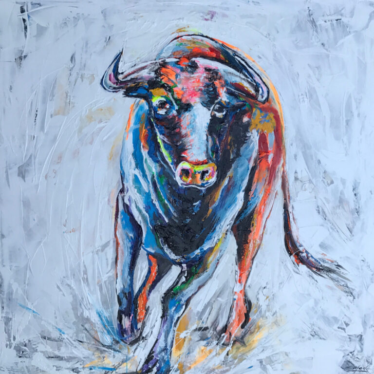 Pintura Impresionista Colorida de un Toro