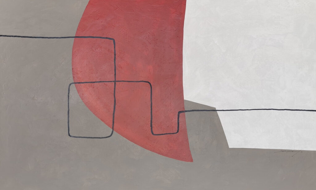 Composición Abstracta con Rojo y Gris