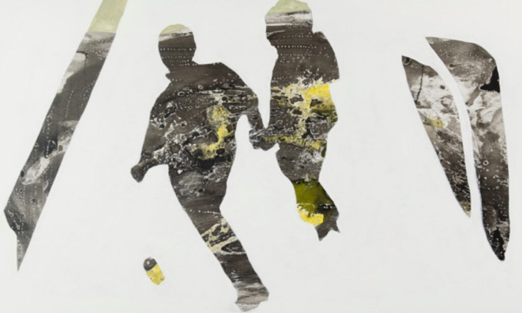 Obra Abstracta de Figuras con Técnica Mixta