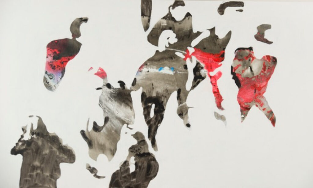Arte Abstracto Mixto con Detalles Rojos