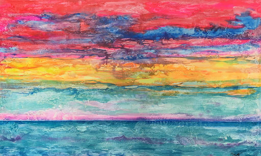 Arte Abstracto Vibrante de Atardecer Marino