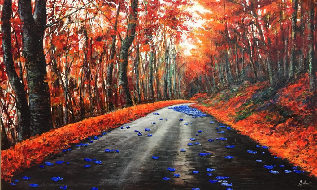 Sendero de Bosque Otoñal con Hojas Vibrantes