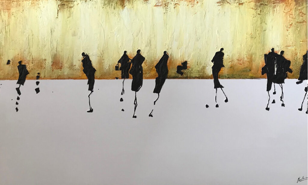 Pintura Abstracta de Figuras en Tonos Cálidos