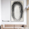 Ambiente Obra Abstracta con Trazos de Pincel Negro