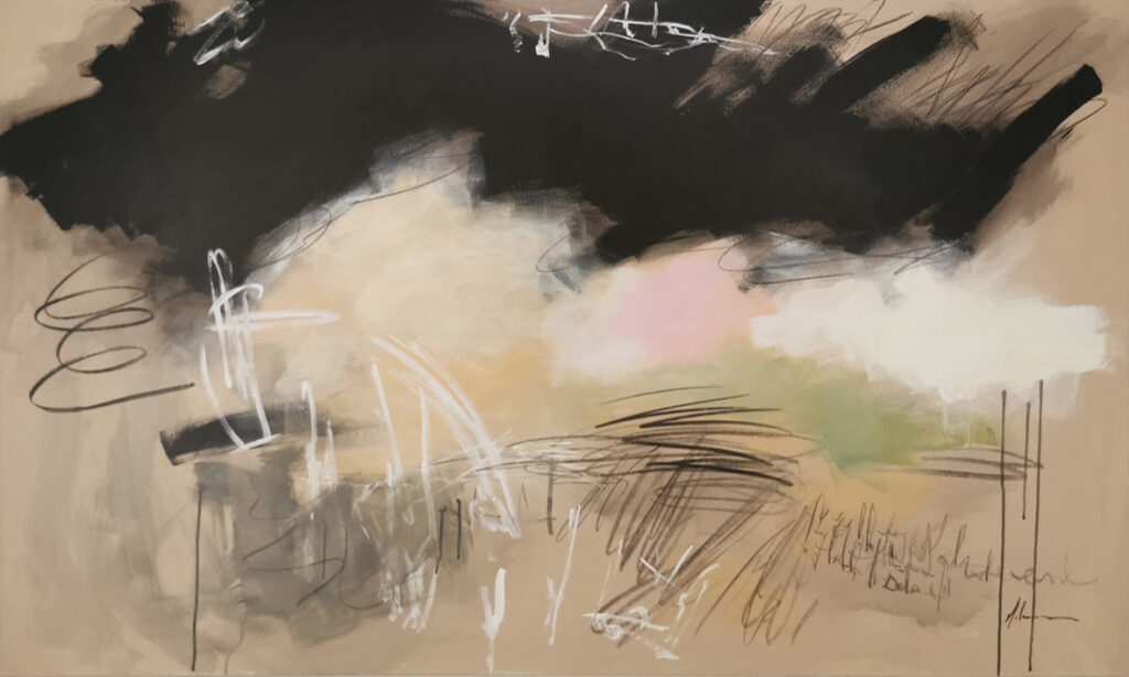 Pintura Abstracta Dinámica en Negro y Beige