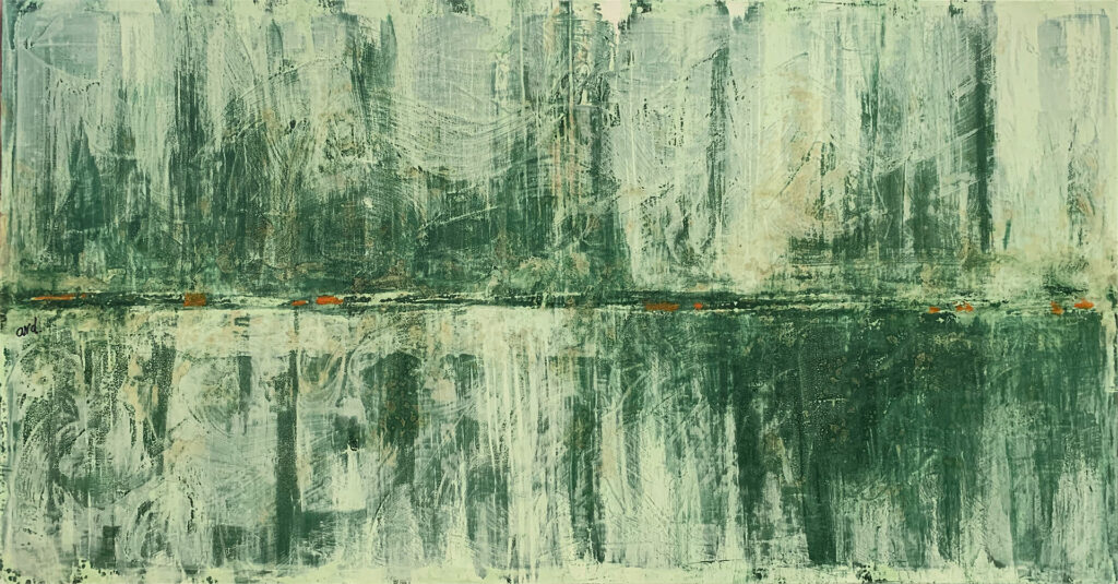 Pintura Abstracta Texturizada en Verde y Blanco