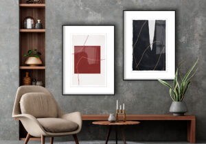 Diseño minimalista abstracto con acentos rojos