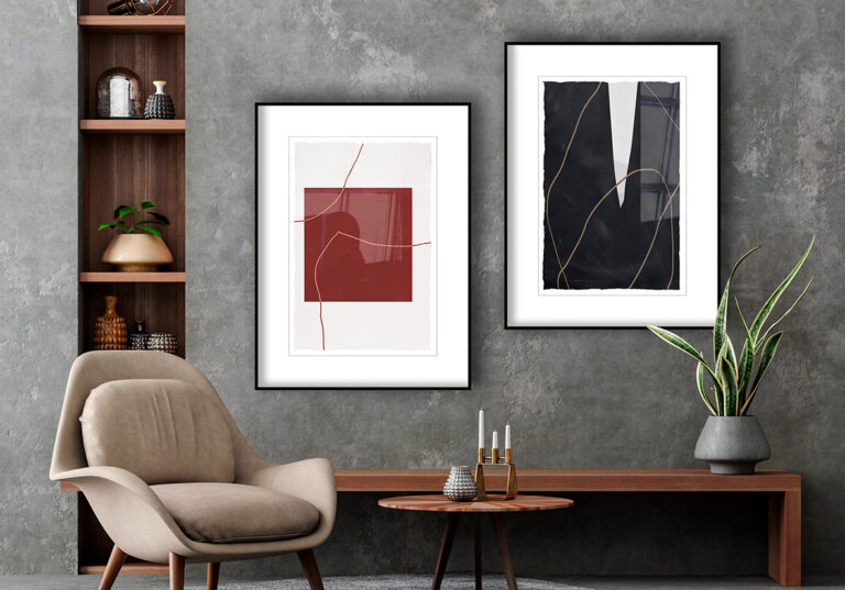 Diseño minimalista abstracto con acentos rojos