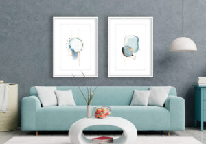 Ilustración geométrica con acentos azules