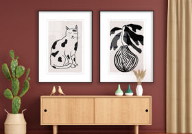 Ilustración de gato monocromática minimalista