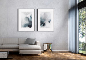 Pintura abstracta en azul y gris