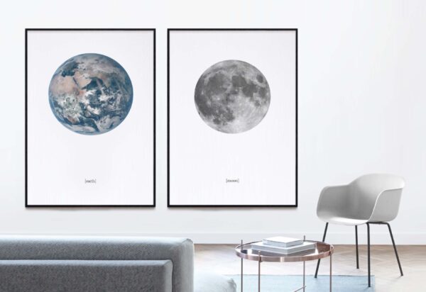 Láminas minimalistas de la Tierra y la Luna