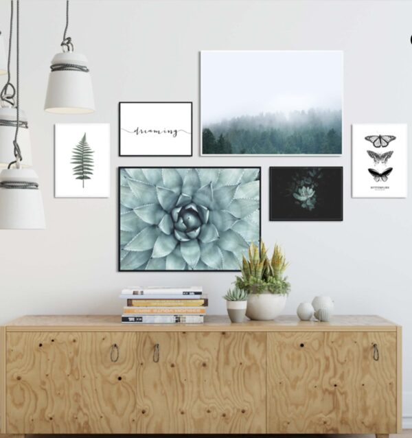 Composición minimalista de láminas con motivos naturales