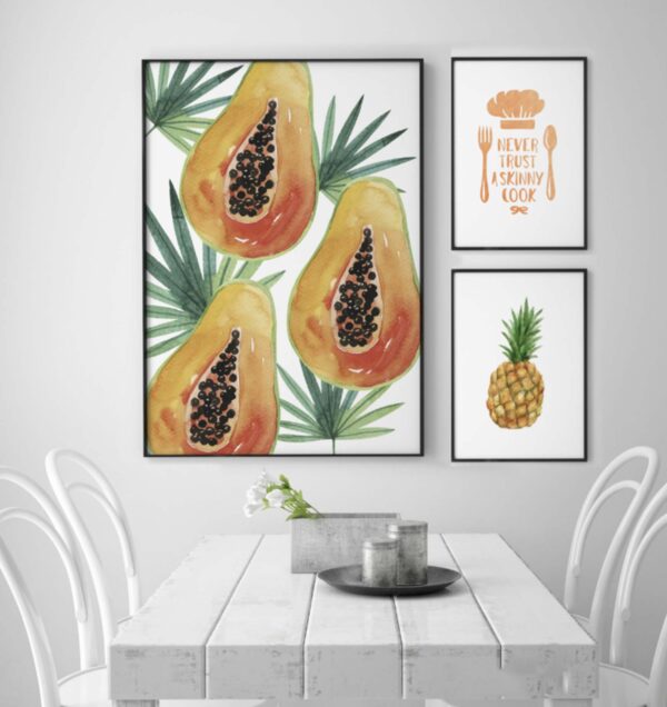 Láminas de frutas en acuarela para decoración de cocina