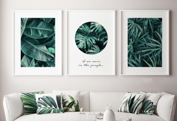Láminas botánicas tropicales en tonos verdes