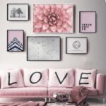 Láminas modernas en tonos rosados para salón