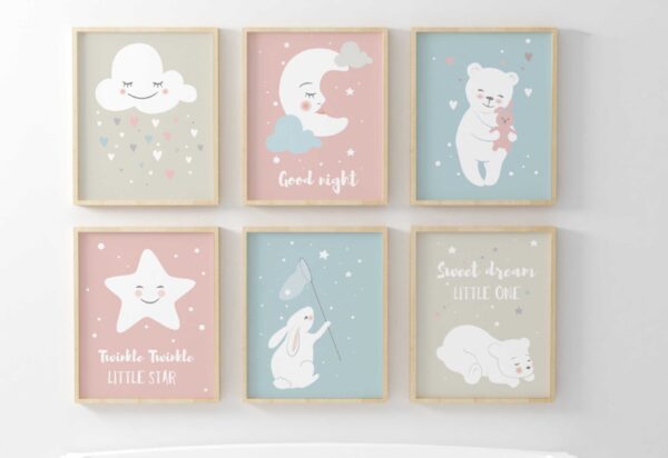 Colección de arte gráfico caprichoso para habitaciones infantiles