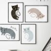 Láminas minimalistas enmarcadas de gatos