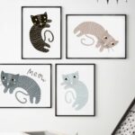 Láminas minimalistas enmarcadas de gatos
