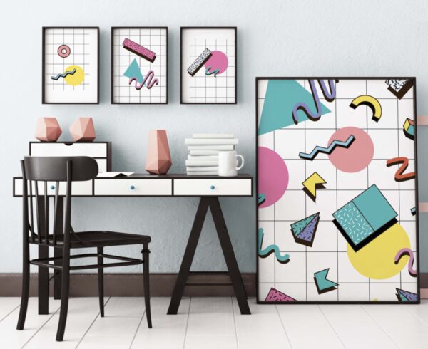 Arte geométrico moderno en escritorio minimalista