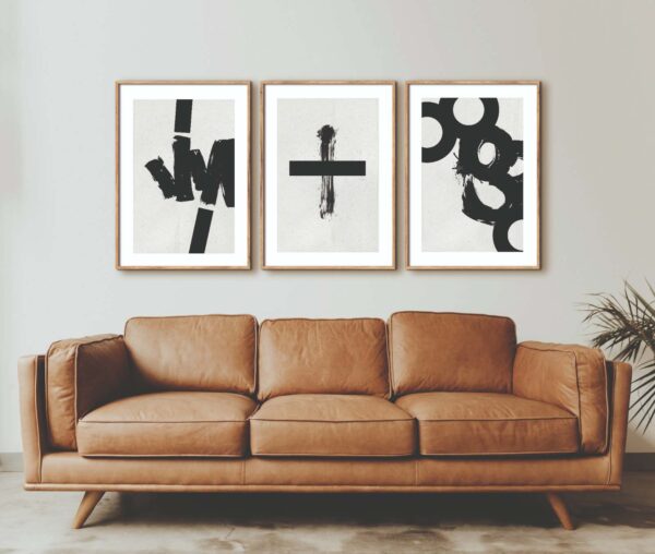 Arte abstracto sobre sofá de cuero
