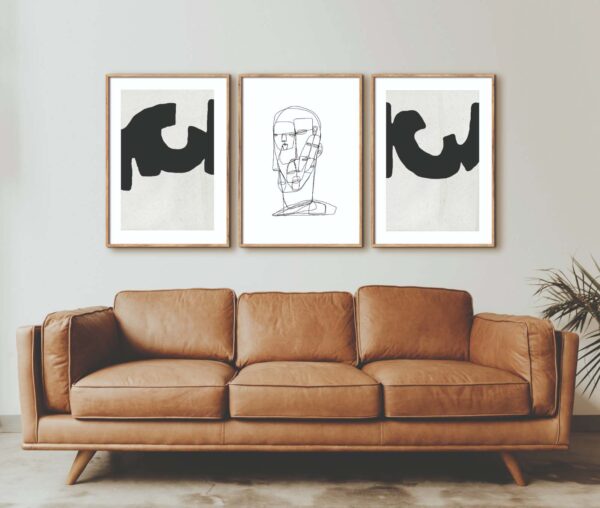 Arte minimalista sobre sofá de cuero