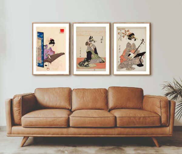 Arte japonés sobre sofá moderno