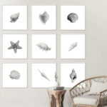 Láminas minimalistas en blanco y negro con temática marina