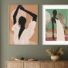 Arte abstracto con figuras estilizadas en carteles