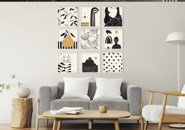 Láminas artísticas en interiores acogedores