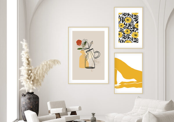 Arte abstracto moderno con detalles en amarillo