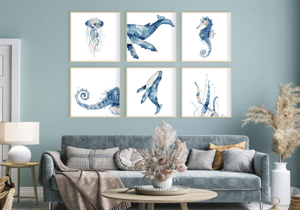 Láminas marinas en acuarela para decoración
