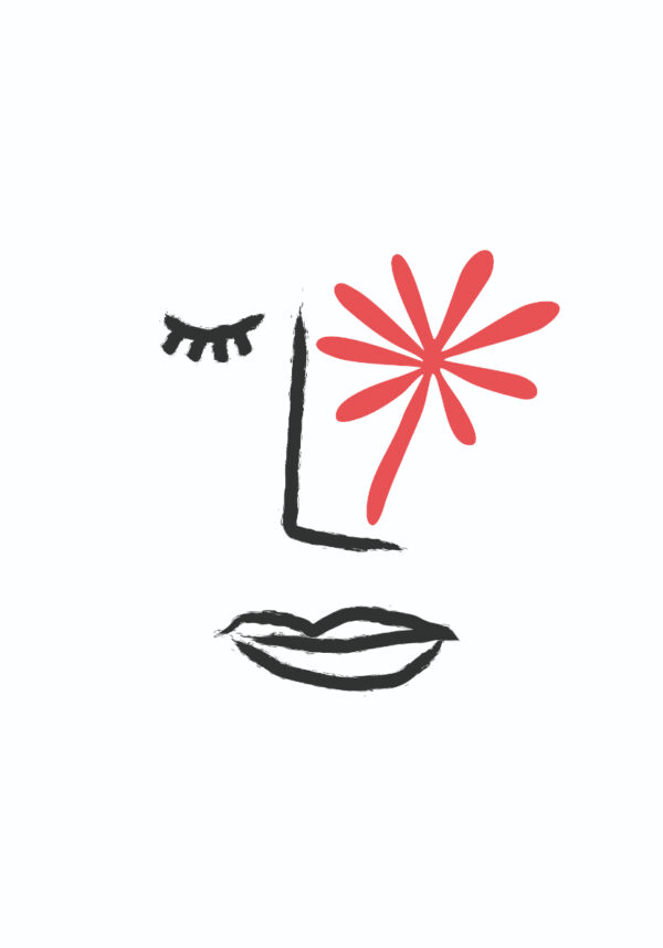Arte lineal minimalista con flor roja