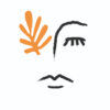 Rostro minimalista abstracto con acento naranja