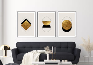 Obra abstracta en dorado y negro
