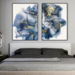 Arte en azul y dorado abstracto