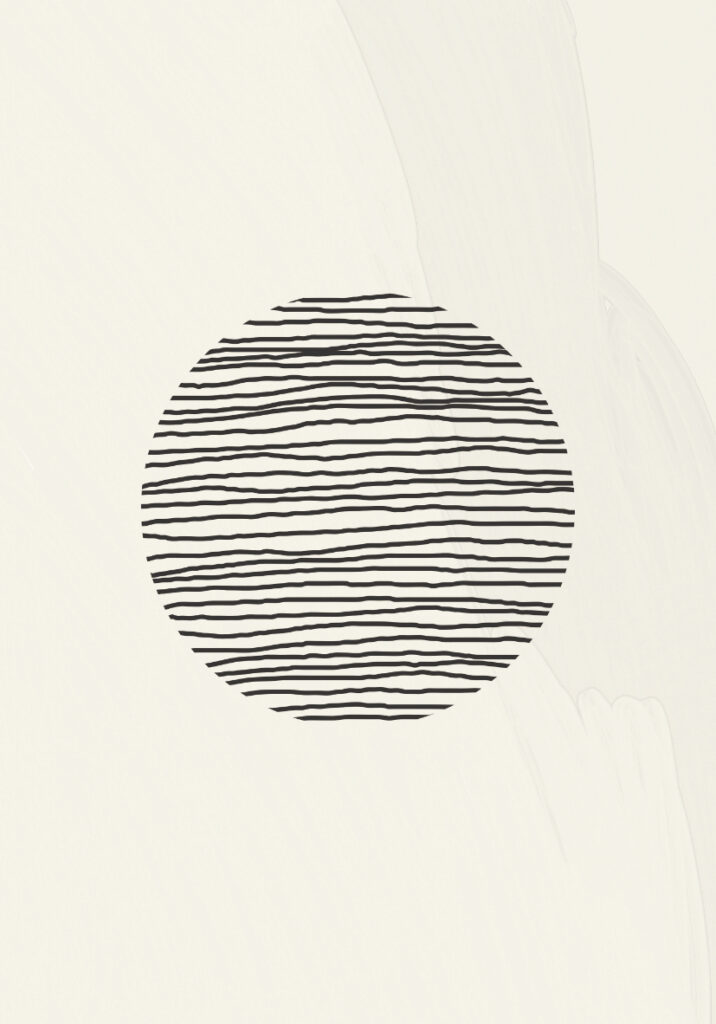 Obra minimalista abstracta con círculo a rayas