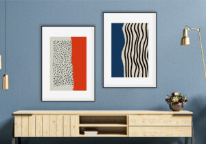 Diseño minimalista abstracto en rojo y gris
