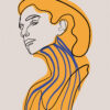 Retrato lineal con detalles abstractos en color