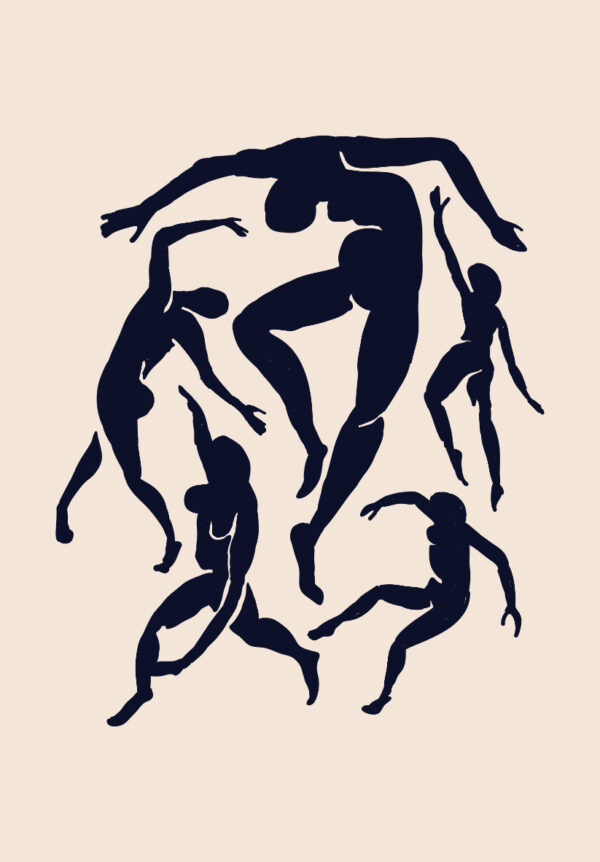 Figuras danzantes en un fondo beige