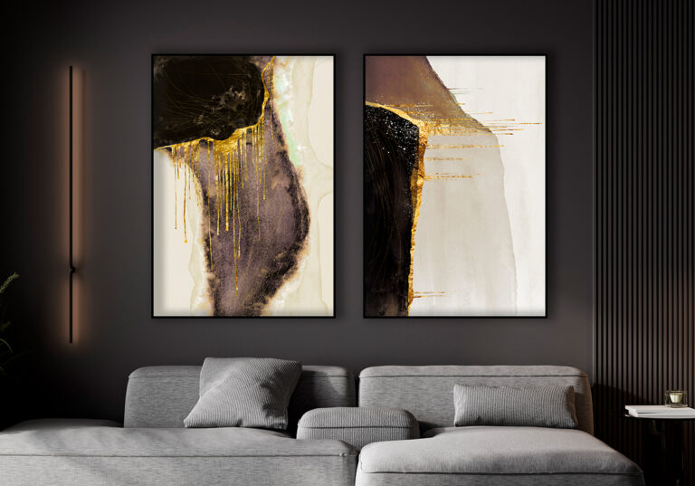 Obra abstracta con detalles dorados