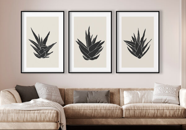 Ilustración minimalista de aloe vera en negro