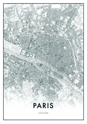 Mapa detallado de París en blanco y negro.