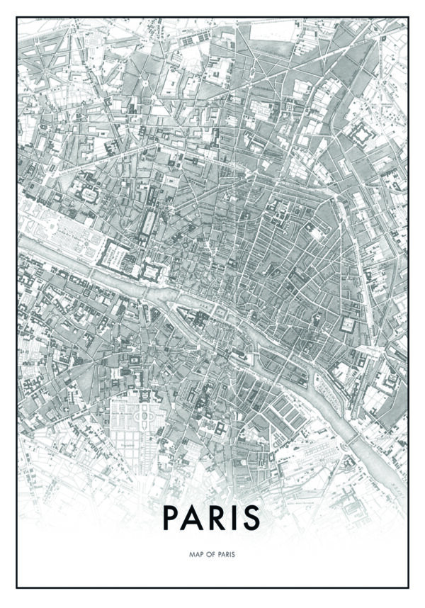 Mapa detallado de París en blanco y negro.