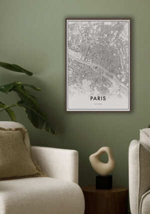 Mapa detallado de París en blanco y negro.