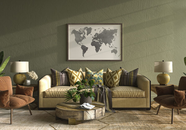 Silueta del mapa mundial con textura gris elegante.