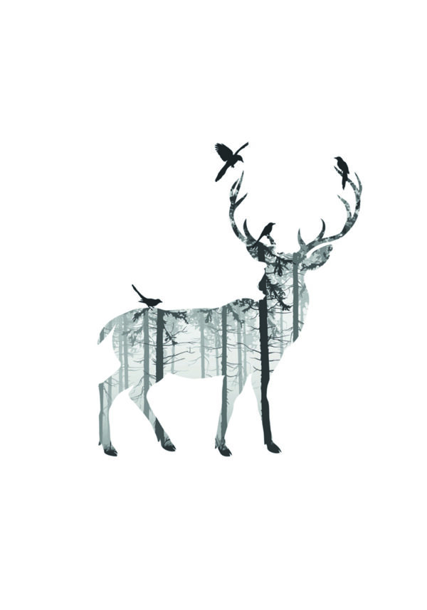 Ilustración elegante de un ciervo en el bosque.