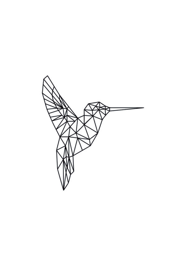 Arte geométrico de un colibrí en líneas finas.