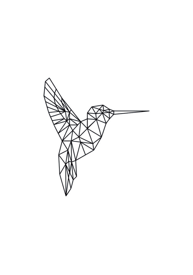 Arte geométrico de un colibrí en líneas finas.